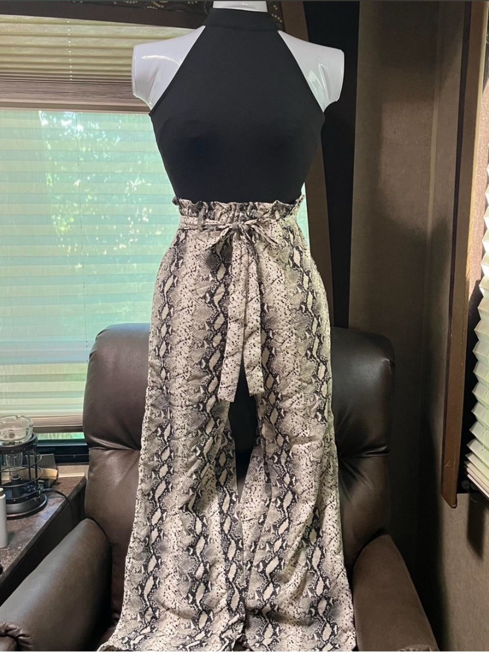 Snake Print Jumpsuit - Black & Cream